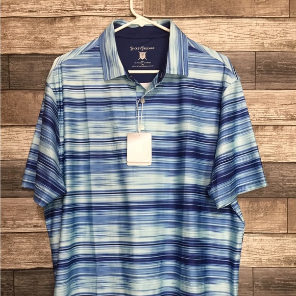Hickey Freeman Golf Polo Shirt Men’s L Blue Stripe Short Sleeve Performance - Picture 5 of 9